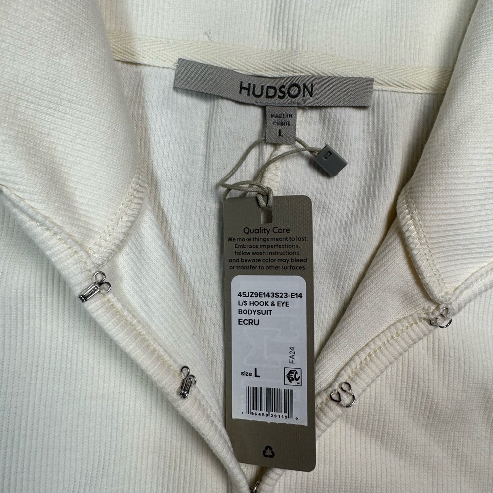 NWT New $145 Hudson Long Sleeve Hook & Eye Ecru Bodysuit Size L - Picture 7 of 10